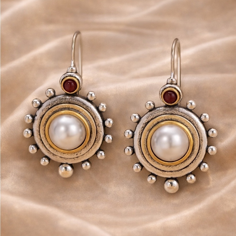 Vintage Silver Gold Pearl Earrings